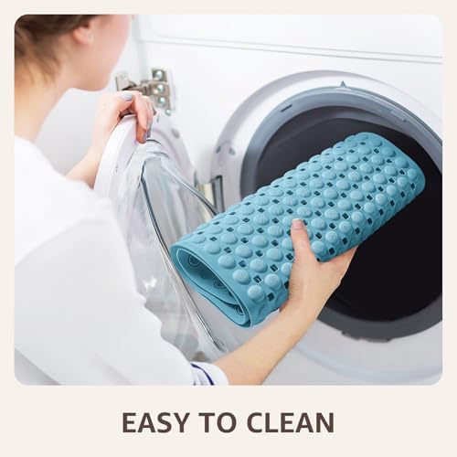 OTHWAY Bath Tub Shower Mat Non Slip, Bathtub Floor Liner Mats for Inside Shower Bathroom, Suction Cups and Drain Holes for Feet Scrubbing, Machine Washable, Soft on Feet, 35x16 Inch, Blue - Image 6
