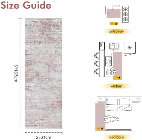 2x6 Ft Abstract Washable Runner Area Rugs for Hallway Pink - Image 2
