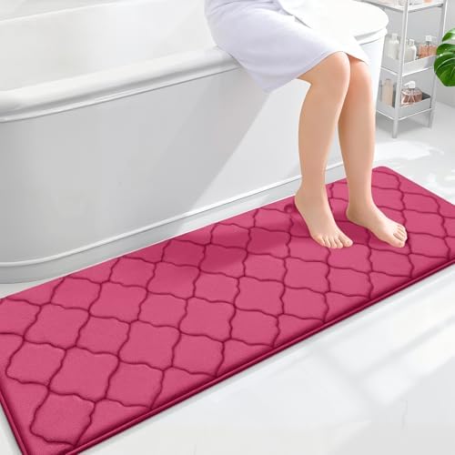 OLANLY Memory Foam Bath Mat Rug 59x20, Ultra Soft Bathroom Rugs, Deep Pink by OLANLY
