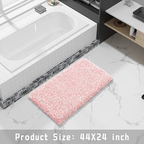 Yimobra Long Bathroom Rug 44x24, Fluffy Non Slip Bath Mat, Light Pink&White - Image 6