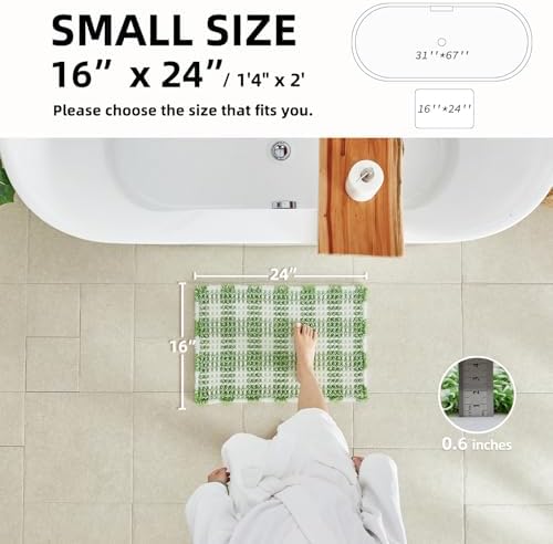 TYUU Waffle Bath Mat, Small Cute Bathroom Rug Non Slip, 24x16 Green & White - Image 2