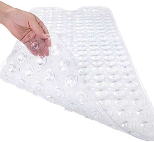 TEESHLY Bathtub Mats for Shower Tub, Extra Long Non-Slip 39 x 16 Inch Bath Mat with Drain Holes and Suction Cups, BathMat for Bathroom with Machine Washable (Clear) - Image 2