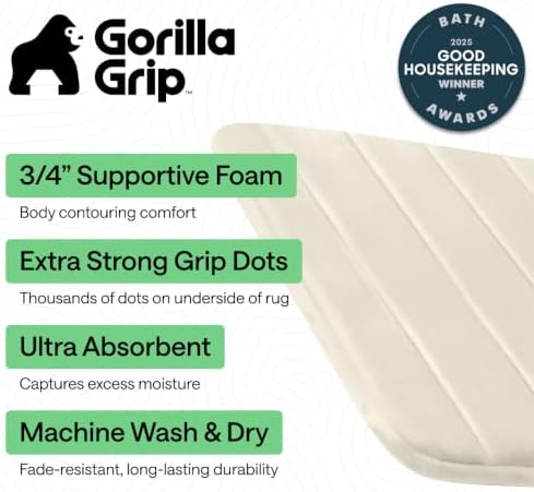 GORILLA GRIP Absorbent Memory Foam Bath and Shower Mat, 24x17 Champagne - Image 2