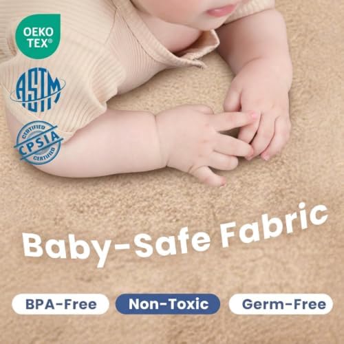 Huloo Sleep Ultra Soft Baby Play Mat for Floor,1.3" Thick Elasti-Foam 50x50 Playpen Mat for Toddlers Infant Kids,Non-Slip Backing Safe for Crawling&Tummy Time,Tatami Style (Light Brown) - Image 4