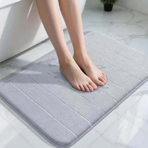 Yimobra Memory Foam Bath Mat, Super Soft Absorbent Bathroom Rug Non Slip 31.5x20 Inch, Quick Dry, Machine Washable Floor Carpet for Tub Shower, Home Decor Accessories, Silver by Yimobra