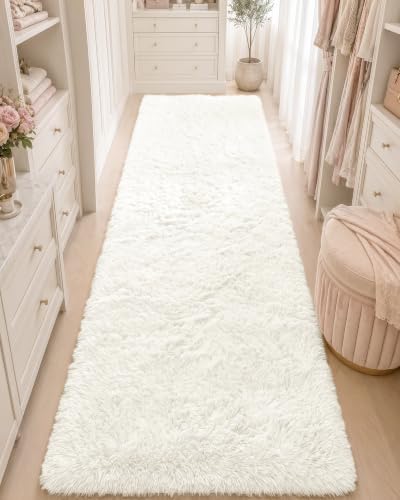 OLANLY 3x7 Machine Washable Runner Rugs for Hallway, Soft Fluffy Shaggy Bedside Rugs for Bedroom, Living Room, Indoor Floor Carpet for Kids Girls and Boys, Nursery Rooms, Home Decor Aesthetic, Ivory by OLANLY