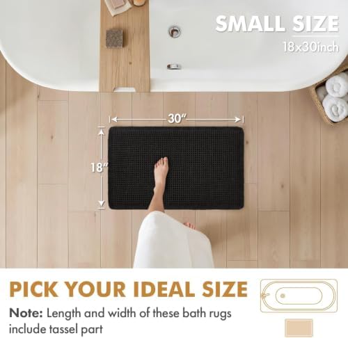 MIULEE Set of 2 Waffle Bathroom Rugs Boho Bath Mat Black 18x30 Inch - Image 2
