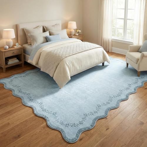 GarveeHome 5x7 Scalloped Area Rug Blue Washable Bedroom Living Room Rug - Image 3