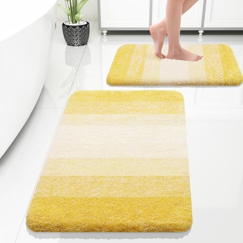 OLANLY Micorfiber Bathroom Rug Set 2 Piece, Absorbent Bath Mats, Yellow by OLANLY