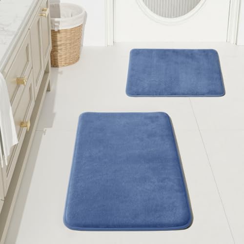 HUXMEYSON Bathroom Rugs Sets 2 Piece, Non-Slip & Quick Dry Bath Mat Set, Ultra Soft Velvet Bath Rugs for Bathroom, Toilet and Shower Floor, Dusty Blue by HUXMEYSON