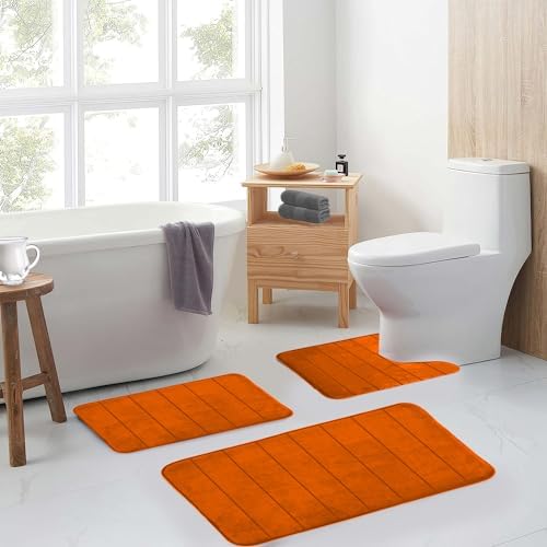 Orange Bathroom Rugs Extra Soft Memory Foam Bath Mat Sets 3 Piece Non Slip Absorbent & Dry Living Mat Sets Washable Bath Carpets with Toilet Rug,Bath Rugs for Bathroom,Tub,Shower,Kitchen,Bedroom - Image 7