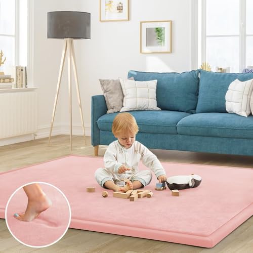 Baby Play Mat for Floor Nursery Rug Muscle Mat Area Rug Playroom Rug 79"x110" Playpen Mat Elastic Foam 1.3" Thick Crawling Mat for Babies,Toddlers, Infants, Kids,Light Pink - Image 4