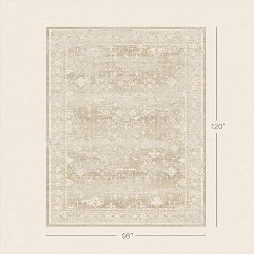 Neutral 8x10 Beige Area Rugs for Bedroom, Living Room, Cottagecore Boho Abstract Distressed Washable Ivory and Champagne Rug for Dining Room, Stain Resistant Low Pile Anti-Slip Ultra Soft - Image 2