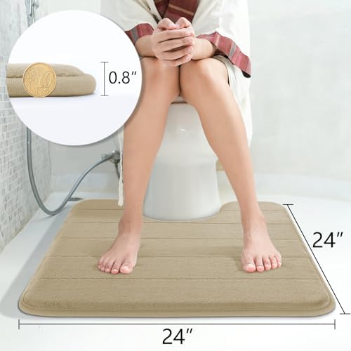 Yimobra Memory Foam Toilet Bath Mat U-Shaped, Soft and Comfortable, Super Water Absorbent, Non-Slip, Machine Wash and Easy to Dry for Bathroom Commode Contour Rug, 24 X 24 Inches, Light Tan - Image 2