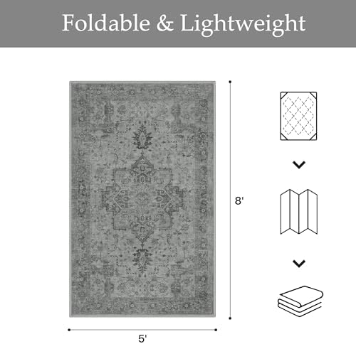 GENIMO Indoor Outdoor Rug, Washable for Patio and Deck, Silver Grey, 5x8 - Image 2
