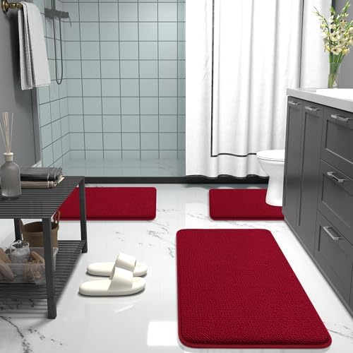 OLANLY Memory Foam Bathroom Runner Rug 44x24, Absorbent Long Bath Mat, Red - Image 7