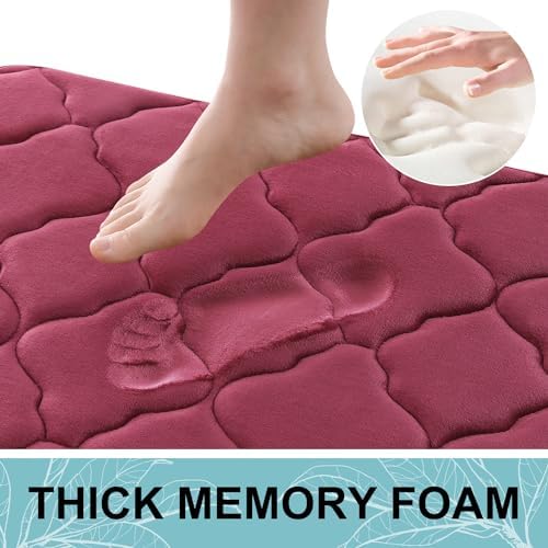 OLANLY Memory Foam Bath Mat Rug 47x20, Ultra Soft Bathroom Rugs, Burgundy - Image 3