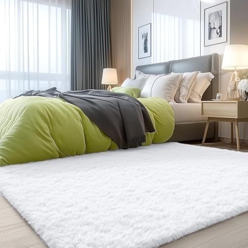 OLANLY 4x4 Machine Washable Accent Rug, Soft Fluffy Shaggy Area Rug for Bedroom, Living Room, Indoor Floor Carpet for Kids, Nursery, Home Decor, White - Image 7