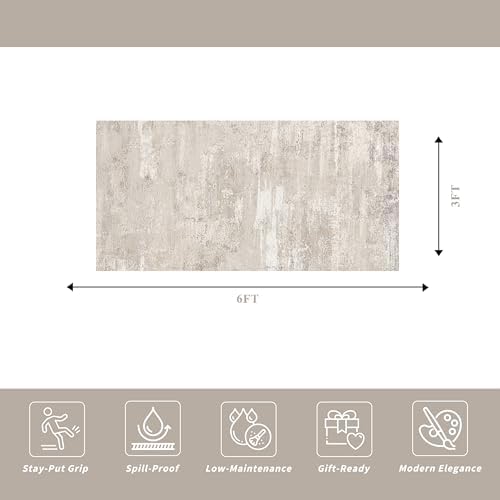 Abstract Kitchen Runner Rug 3x6 - Indoor Washable Carpet for Hallway Bedroom Laundry Low Pile Entryway Rugs with Non Slip Rubber Backing Modern Home Decor Mat for Dining Room Bathroom 3x6 Beige - Image 2