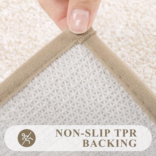 Pauwer 3 Piece Bathroom Rug Set, Non Slip Washable Bath Mat, Light Beige - Image 5