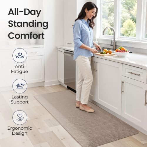 1" Extra Thick Anti Fatigue Kitchen Mats for Floor Standing Desk Mat, Khaki - Image 3