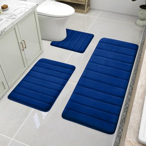 BYSURE Navy Blue Memory Foam Bath Mats Extra Long by BYSURE