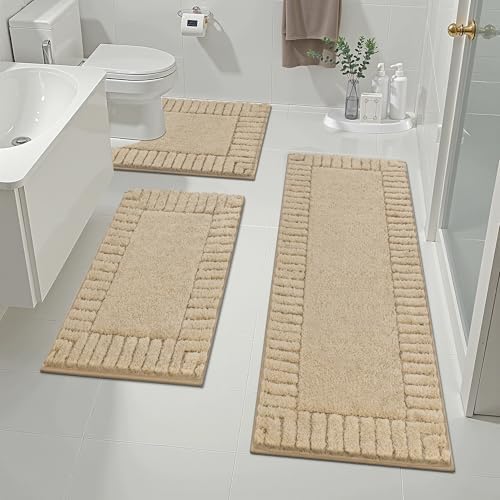 Pauwer Bathroom Rugs Sets 3 Piece, Microfiber Bath Mat Set, Light Beige by Pauwer