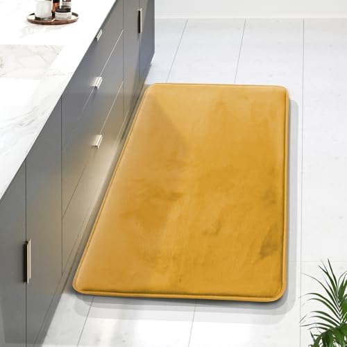 Clara Clark Bathroom Rugs, Velvet Memory Foam Bath Mat, Non-Slip Bath Rugs, Machine Wash, Dries Quickly, Ultra Soft Plush Bath Mats for Bathroom, 24 x 36, Camel Gold by ClaraClark