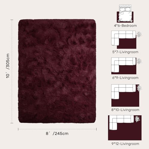8x10 Area Rugs for Living Room Red Shag Fur Rug, Modern Non-Slip Soft Plush Carpets for Girls Woman Female Wedding Bedroom Home Décor Aesthetic Dark - Image 2