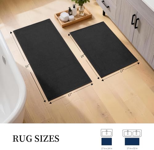 YIHOUSE Black Bathroom Rugs Sets 2 Piece, Quick Dry Thin Bath Mat, Non Slip Absorbent Machine Washable, Bath Rugs for Bathtub Sink Home Decor (17"x24" + 17"x32") - Image 2