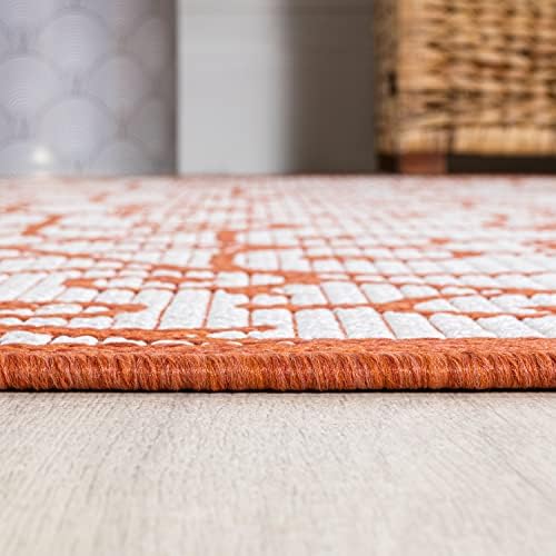 JONATHAN Y Vintage Filigree Indoor Outdoor Runner Rug 2X8 Cream/Orange, Madrid Textured Weave for Backyard, Patio, Porch, Easy-Cleaning, High Traffic, Pet-Friendly, Non-Shedding (SMB107L-28) - Image 4