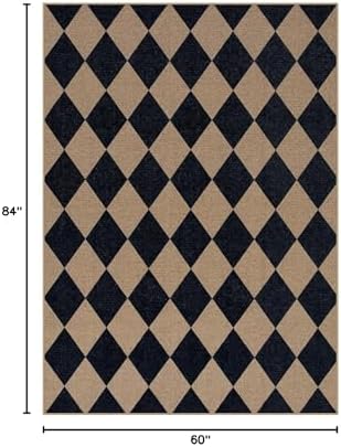 Lahome Checkered Easy Jute 5x7 Outdoor Rug, Washable Rugs for Living Room - Image 2