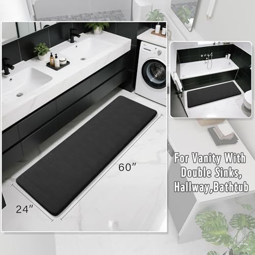 Yimobra Bathroom Runner 60"x24", Non Slip Memory Foam Bath Mat, Super Soft Water Absorbent Hallway Carpet, Machine Washable Rug for Vanity Tub Shower, Black - Image 2