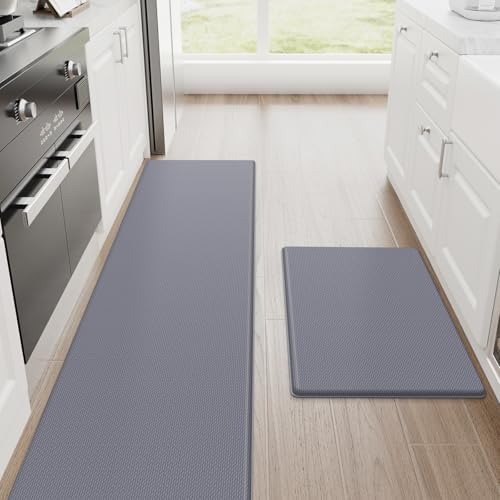 StepRite Kitchen Mats for Floor, 2-Piece Anti-Fatigue Kitchen Rugs, Grey by Bringcushiontoyourlife