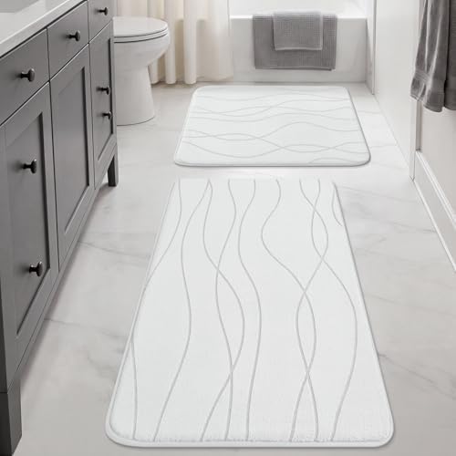 YIHOUSE Bathroom Rugs Set 2 Piece, Memory Foam Bath Mat White by YIHOUSE