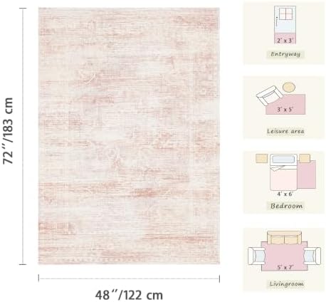 Pink 4x6 Area Rug for Entryway, Vintage Washable Cute Small Rugs - Image 2