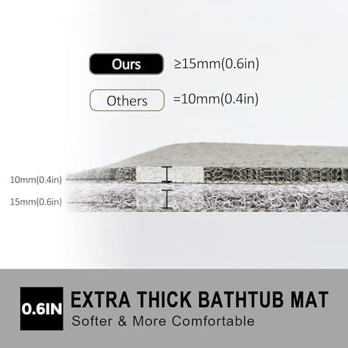Nonslip Bathtub Mat, Anti Slip Bath Mat 0.6" Extra Thick, Quick Dry Bath Tub Anti Slip Shower Mat, Loofah Non-Slip Bath Mat for Tub Bathroom Pool Kitchen Entryway Home Hotel(Grey 24x24) - Image 5