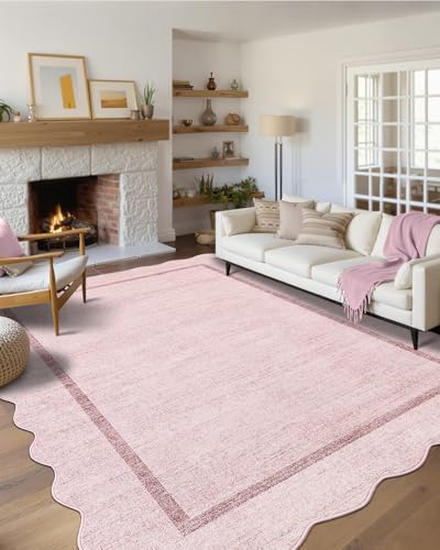 GarveeHome Scalloped Washable Area Rugs 8x10 Rugs for Living Room, Pink by GarveeHome