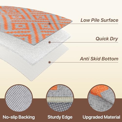 GENIMO Fall Decor Outdoor Rug 3'x5' for Porch, Plastic Door Mat Orange Grey - Image 6