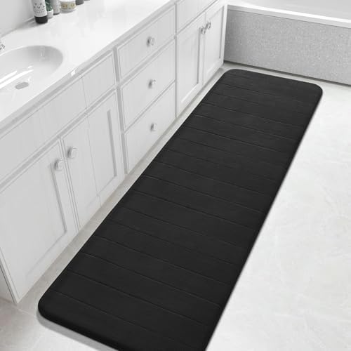 Yimobra Bathroom Runner Rugs 72"x24" Non Slip Washable Memory Foam Bath Mat, Super Soft Water Absorbent Hallway Carpet for Vanity Tub Shower, Black by Yimobra