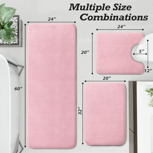 HUXMEYSON Bathroom Rugs Sets 3 Piece, Non-Slip & Quick Dry Bath Mat Set, Ultra Soft Velvet Bath Rugs for Bathroom, Toilet and Shower Floor, Rose Pink - Image 2