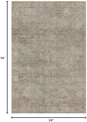 2x3 Washable Boho Entryway Area Rug Beige Green Non-Slip Door Mat - Image 2