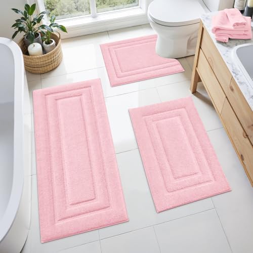 HOMEIDEAS Light Pink Bathroom Rugs Set of 3, Non Slip Bath Runners by HOMEIDEAS