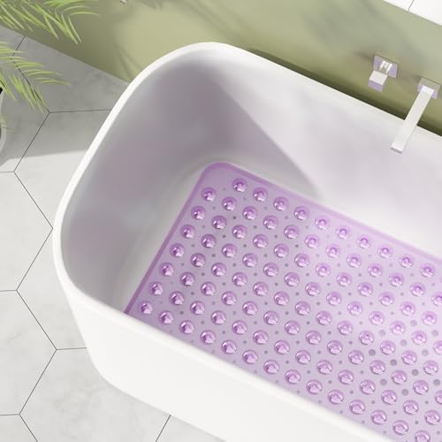 AmazerBath Shower Mat Non Slip 40 x 16 Inches, Shower Stall Mats with Suction Cups and Drain Holes, Non Slip Bath Mat for Tub for Elderly & Kids, Clear Purple - Image 2