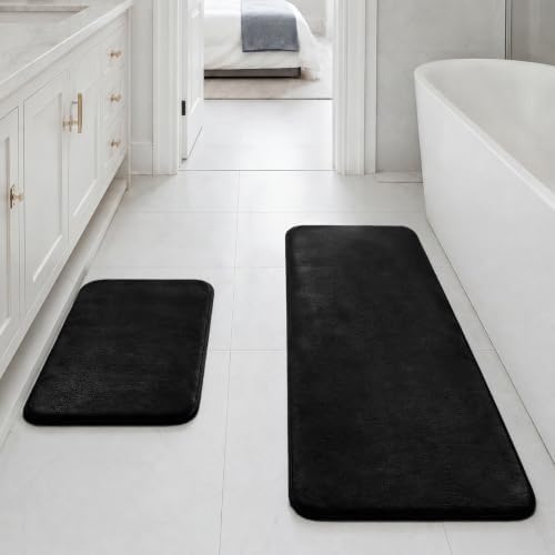 HUXMEYSON Bathroom Rugs Sets 2 Piece, Non-Slip & Quick Dry Bath Mat Set, Ultra Soft Velvet Bath Rugs for Bathroom, Toilet and Shower Floor, Black by HUXMEYSON