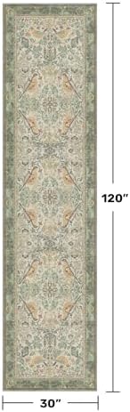 Vintage Runner Rugs for Hallways - Sage Green 2'6"x10' Wide Kitchen Runners, 10 ft Long Entryway Rug, Botanical Pattern with Flowers and Leaves, Washable Non Slip Low Pile - Image 2
