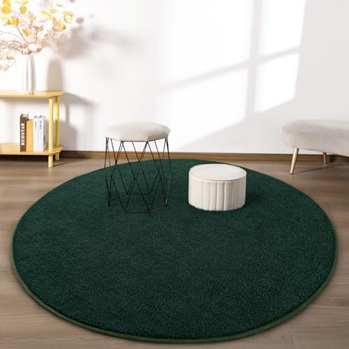 FlyDOIT Round Area Rugs for Bedroom Living Room, 4x4 Dark Green Super Soft Comfy Thickened Memory-Foam Indoor Circle Carpet, Modern Aesthetic Minimalist Carpet for Boys Girls Adults Nursery Home Décor - Image 3