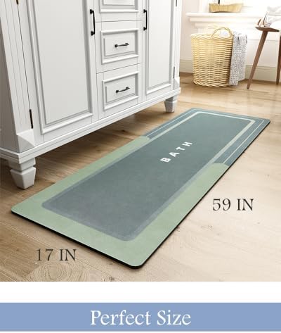 MontVoo-Bath Mat-Bath Mat Rug Non Slip Super Absorbent Stain Resistant Quick Dry Thin Bathroom Rug-Bath Mats for Bathroom Floor Bathtub Vanity-Bathmat Bath Rug Easy Care 17"x50" Green - Image 2