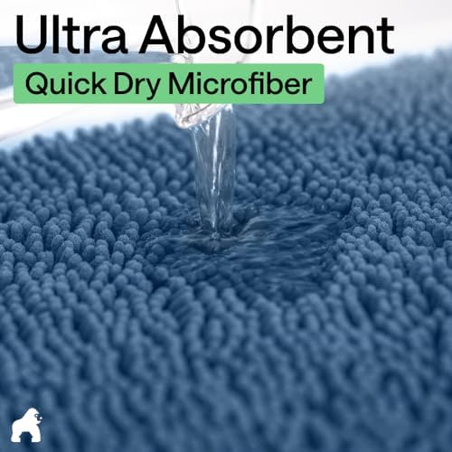 GORILLA GRIP Bath Rug Mat for Bathroom, Absorbent Chenille, 60x17 Blue - Image 5