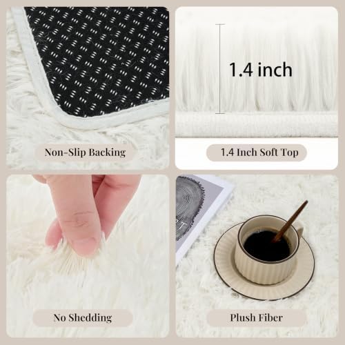 PLHXFR 6x9 Area Rugs Living Room: Fluffy Bedroom Rug Shag Carpet White - Image 4